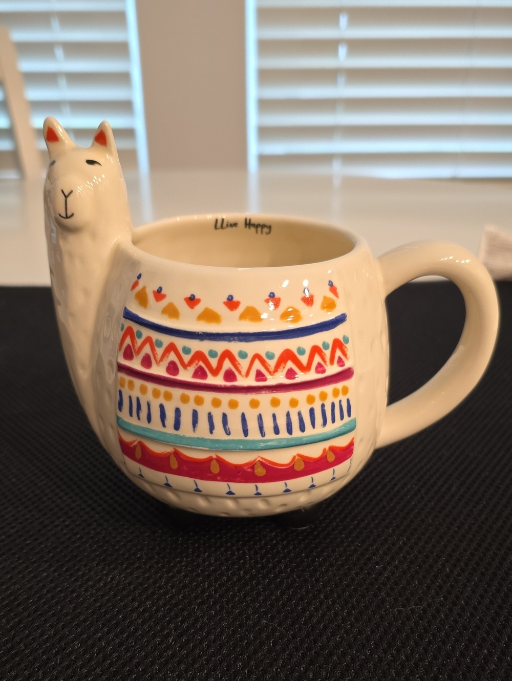 NATURAL LIFE White Ceramic Llama Mug with Multicolor Pattern